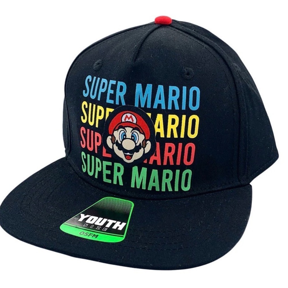 Super Mario Bros Youth One‎ Size Fits Most Snapback Hat Black Red Blue Green